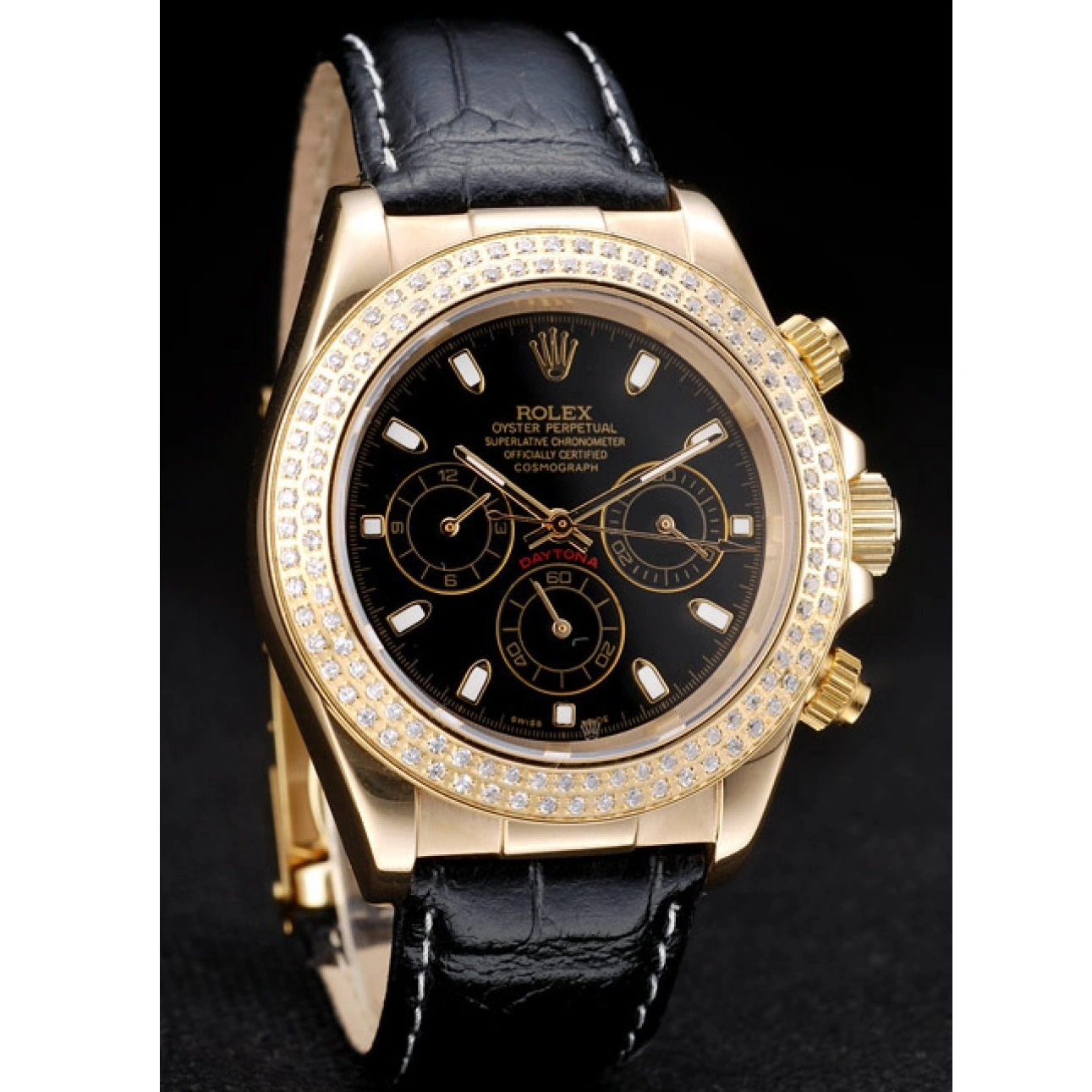 Black Gold Bezel Daytona Crystal Rolex Dial Studded Case 1013
